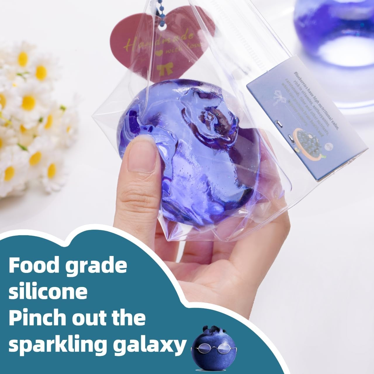 Blueberry Bliss Taba Squishy | Handmade Clear Blueberry Stress Relief Fidget Toy