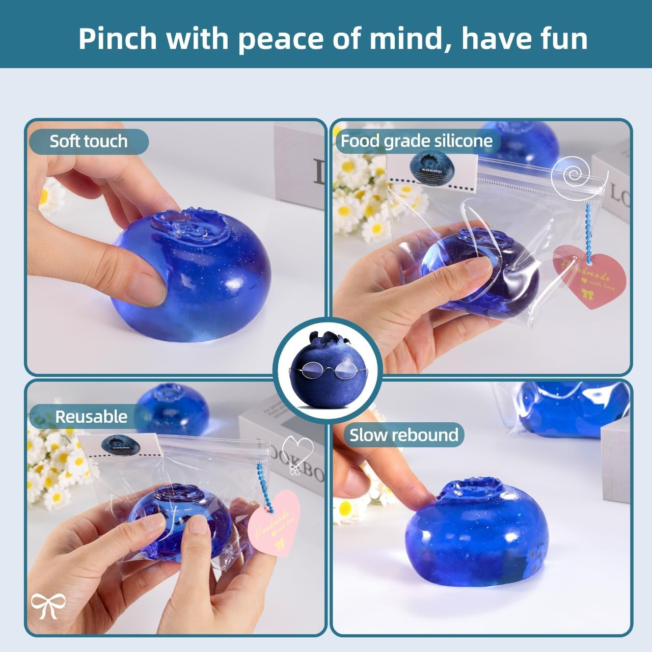 Blueberry Bliss Taba Squishy | Handmade Clear Blueberry Stress Relief Fidget Toy